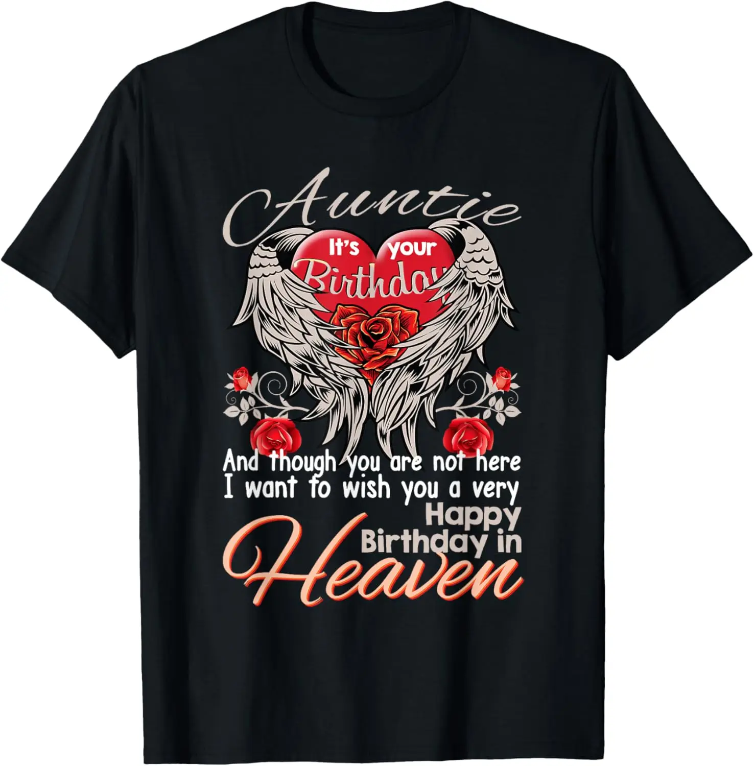 Wish A Very Happy Birthday Auntie In Heaven Memorial Family T-Shirt