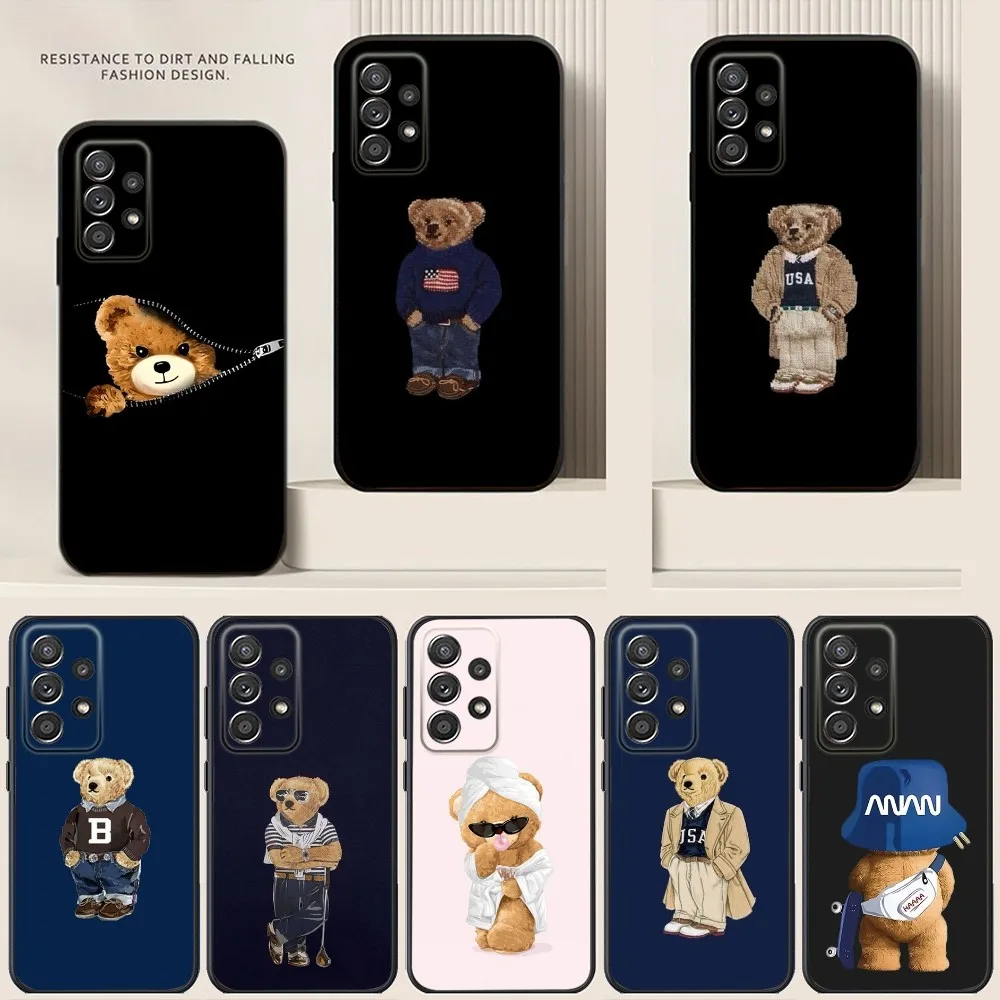 P-Polo B-Bear Phone Case For Samsung S24,S21,S22,S23,S30,Ultra,S20,Plus,Note,10,9,5G Black soft silicone case