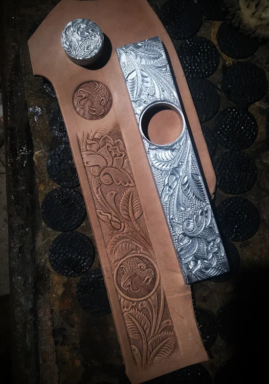 

Printed stamp molds for leather belts product decoration | Arabesque pattern Tang dynasty flower Rose design with horse elements