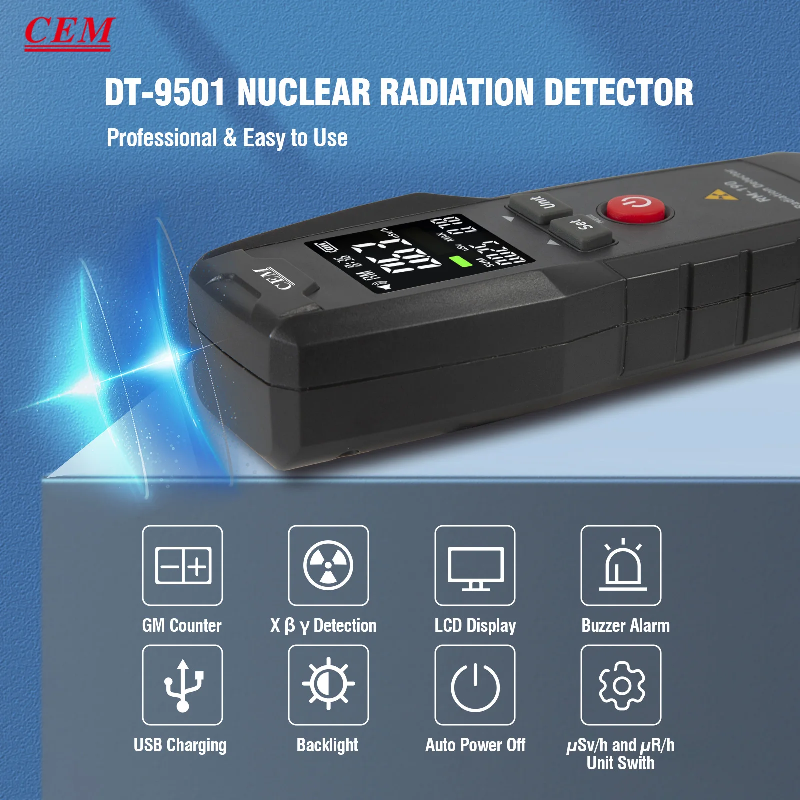 CEM Geiger Counter كاشف الإشعاع النووي المياه النووية كشف المأكولات البحرية مقياس الجرعات الإشعاعية مع شاشة LCD، هان المحمولة #3