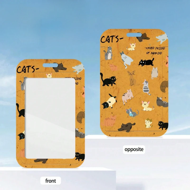 Colored Cats Work Card Holders with Lanyard PU Bank Card Name Credit Card Holders Card Bus ID Holders Identity Badge Spring Rope