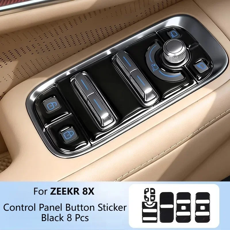 Anti Scratch Dustproof Precise Fit Interior Mod Parts For ZEEKR 8X Window Control Panel Button Sticker Black Style Drip Decal 6