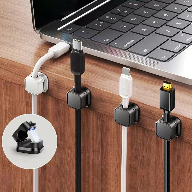 6PCS Black Magnetic Cable Management Clips Multi-Colored Cord Organizer Desk & Wall Mounted Hooks For Phone Data & Charger
