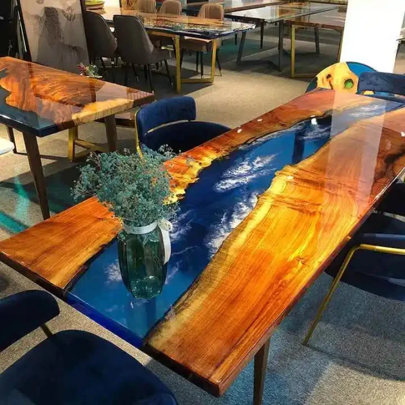 custom.Modern Customized Design Dining Table Solid Wood Epoxy Resin Slab Home Restaurant & Kitchen Direct Factory Hotel
