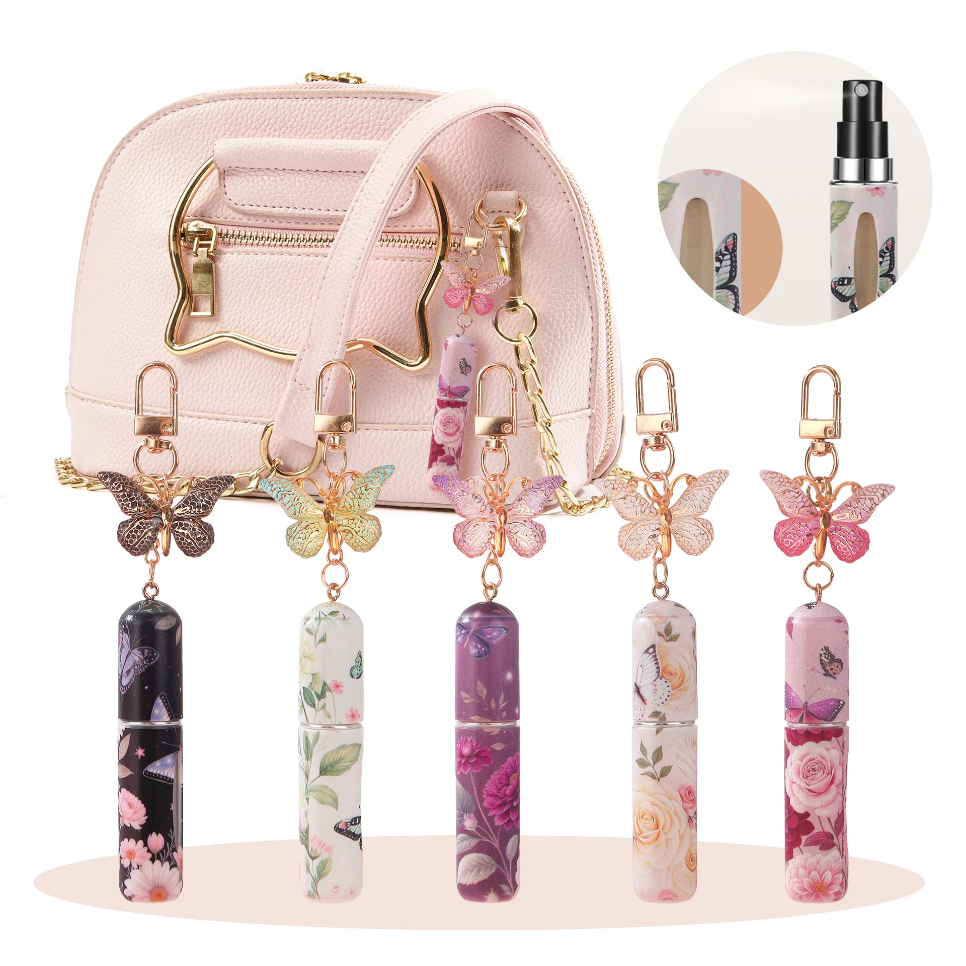 1pc perfume separadamente engarrafado, mochila com design de chaveiro, borboleta menina sentindo 5ml perfume separadamente engarrafado
