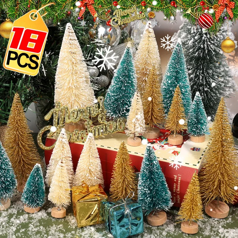 شجرة عيد الميلاد الخشبية الصغيرة الاصطناعية ، برج أزرق أخضر أبيض ذهبي ، شجرة صنوبر سيزال صغيرة ، ديكور زخرفة سطح الطاولة ،