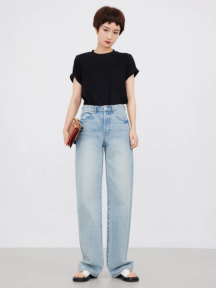 

High Waist Straight Leg Jeans Loose Women's Slimming Long Pants RUGOSAM RB0208 Casual Faionable plus Size Denim Trousers