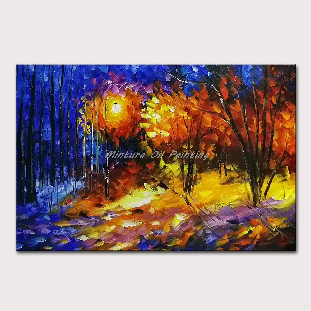 

Mintura Wall Picture for Living Room Oil Paintings on Canvas,Hand-Painted A View of The Woods at Night Hotel Decor Art No Frame