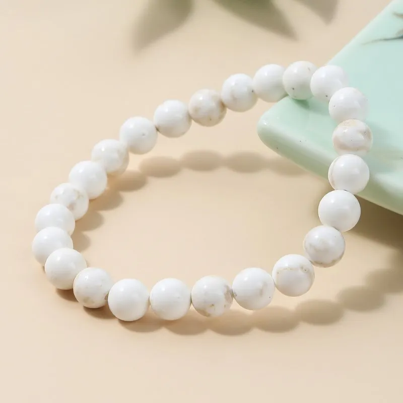 JD الطبيعية المغنسيوم حبة أساور النساء منغوليا Howlite الجولة الخرزة الريكي أحجار استشفاء ستراند أساور خاتم هدايا مجوهرات أنيقة
