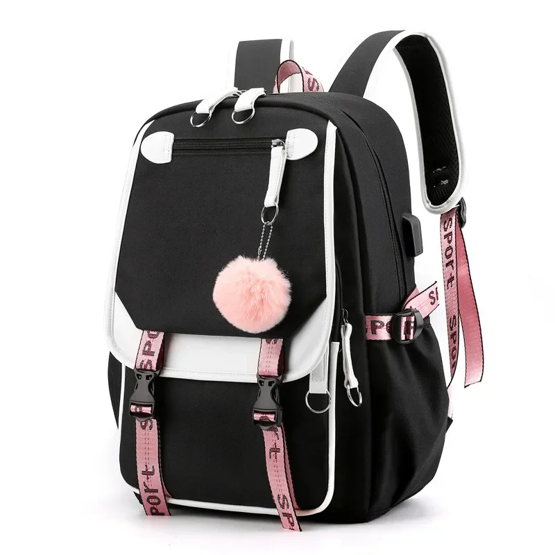 Anime Genshin Impact Hutao Rucksack Nylon Schulbuch Schüler Reisetaschen Laptop lässig USB Port Umhängetasche