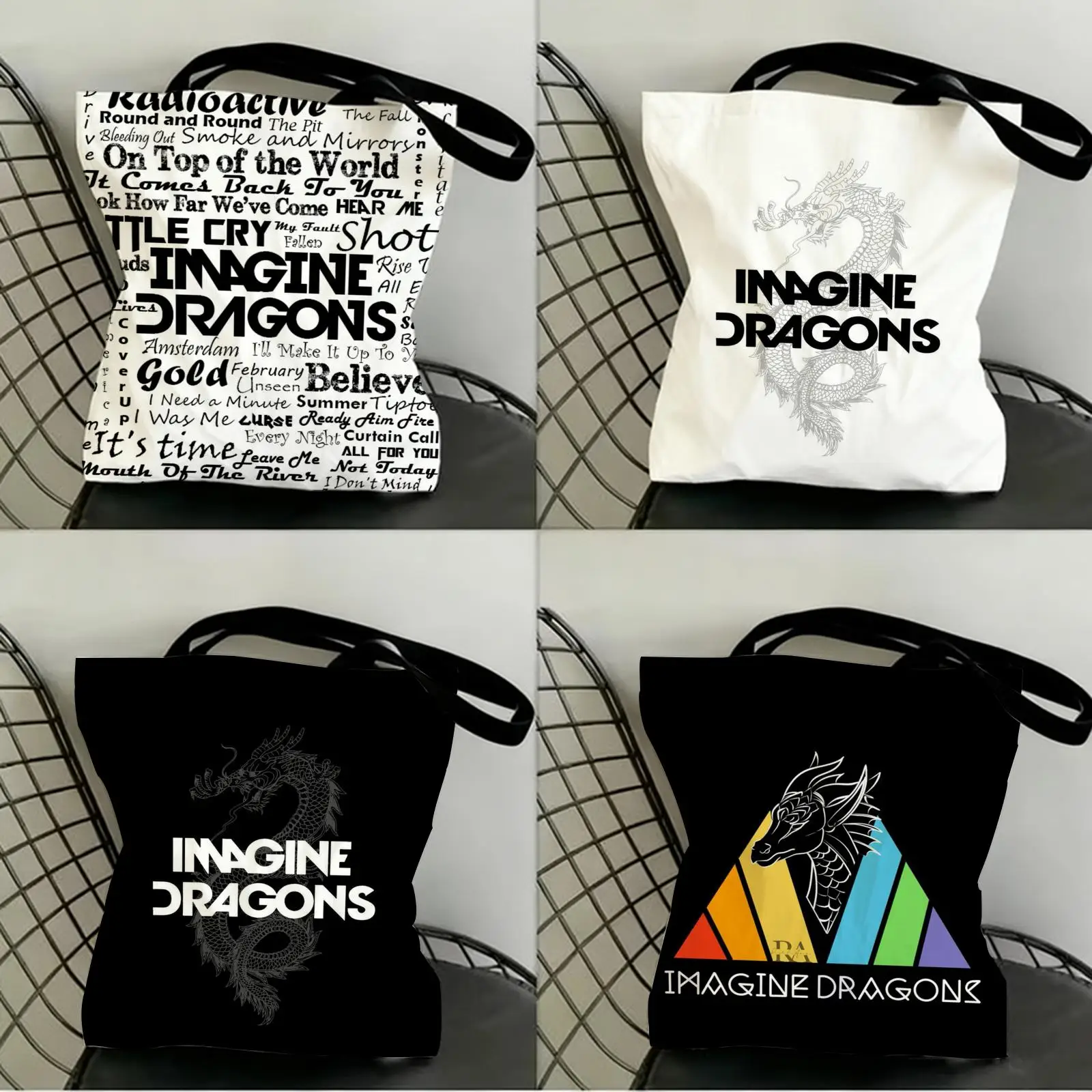 

I-Imagine D-Dragons Storage Bags Canvas Double-Sided Print Shopping Bag Large Capacity Aesthetic Reusable Tote Bag