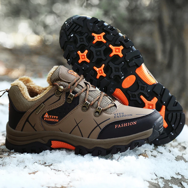Men Winter Snow Boots Waterproof Leather Sneakers Brand Super Warm Men's Boots Outdoor Male Hiking Boots Work Shoes Size 39-47