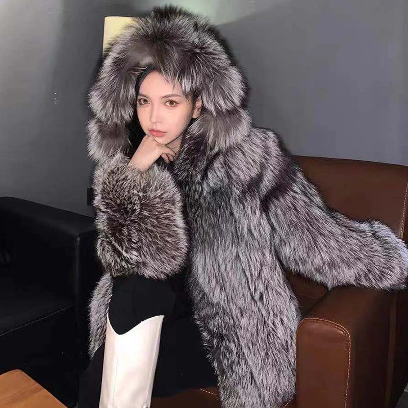 Silver Fox Fur Coat Women 2022 Winter Thick Warm Hooded Faux Fur Jacket High Quality Coats and Jackets Women Fluffy Outerwear