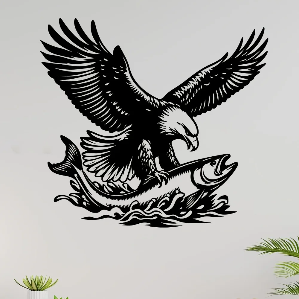 CIFBUY Metal Wall Art Eagle Salmon Iron Sculpture Rustic Home Decor Modern Living Room Hanging Ornament