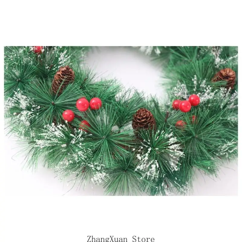Weihnachtskranz für den Innenbereich mit rotem Rand und künstlichem Kiefernholz für den Tür- und Wandeingangsbereich 3XUF – Detail 7