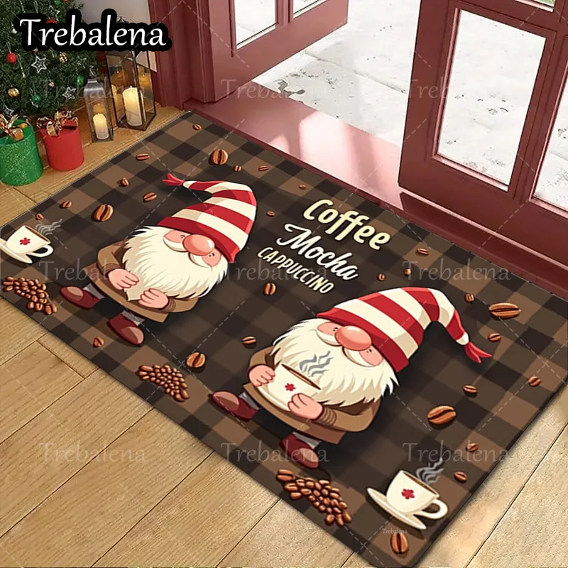 

1pc Welcome Door Mat Christmas Gnome Coffee Theme Doormat for Home Decor