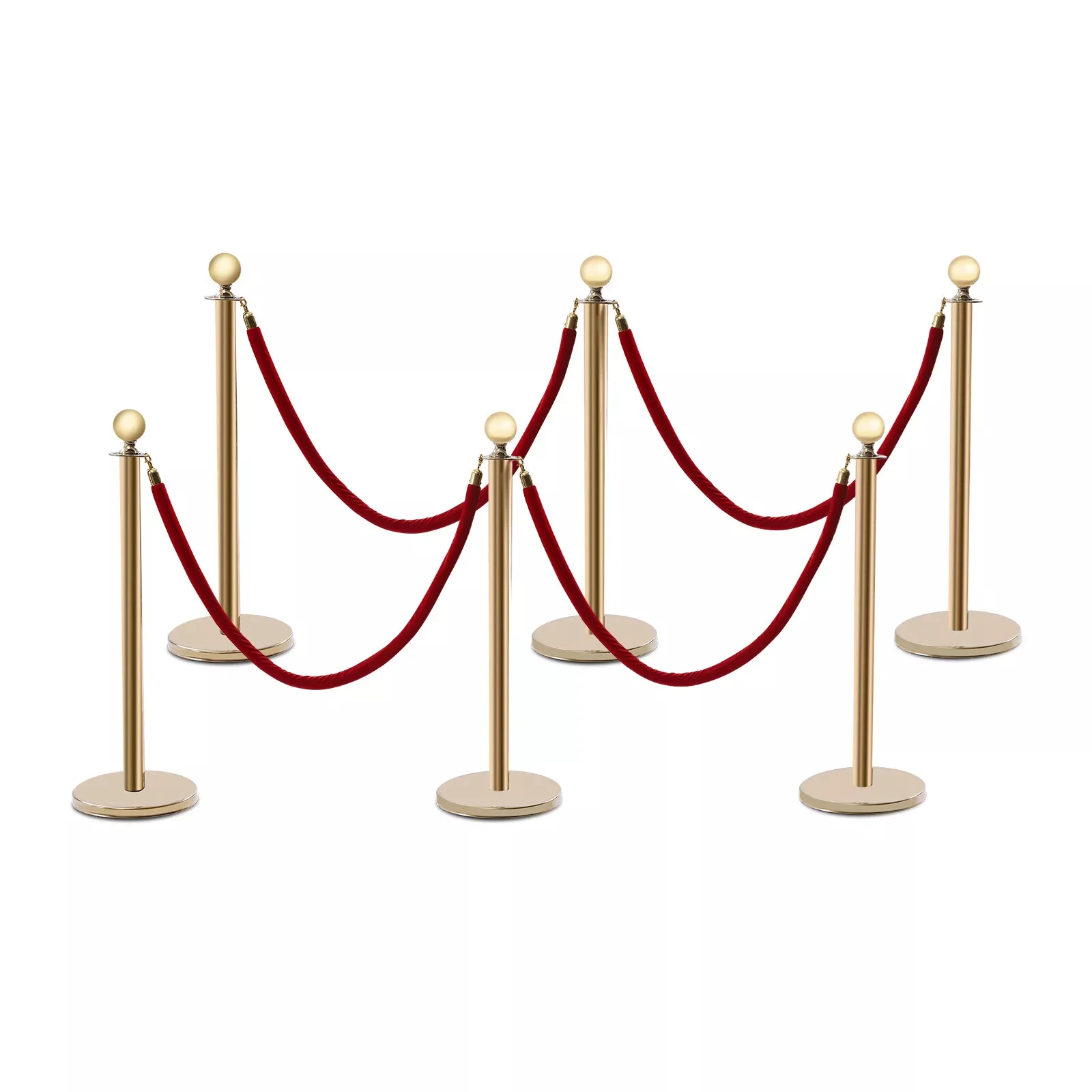 6Pcs Golden Queue Barrier Stanchion Posts with 4 Velvet Ropes – Crowd Control Poles