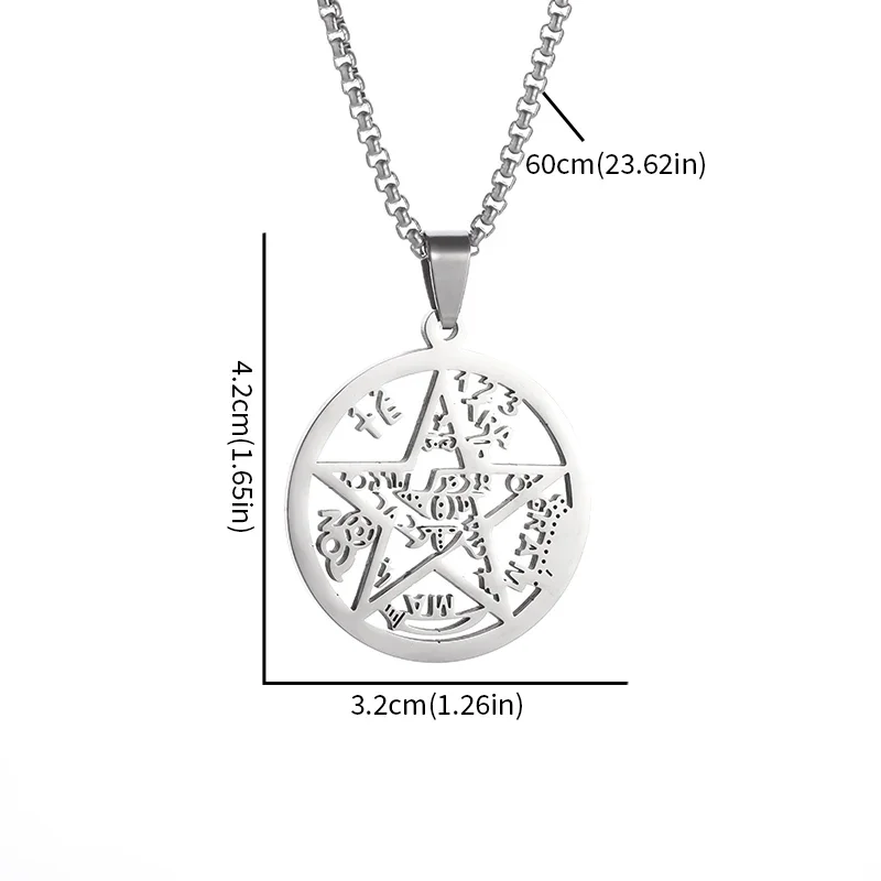 Jewish Hebrew Tetragrammaton Wicca Pentagram Pendant Stainless Steel Necklace for Men Women Religious Amulet Jewelry