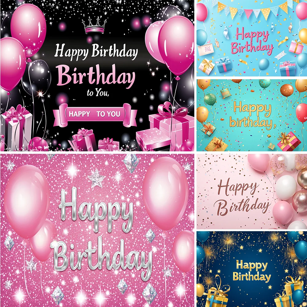 

Happy Birthday Banner Backdrop Shiny Diamonds 18th Birthday Decoration Canvas 30th Party Photography Background Custom Poster