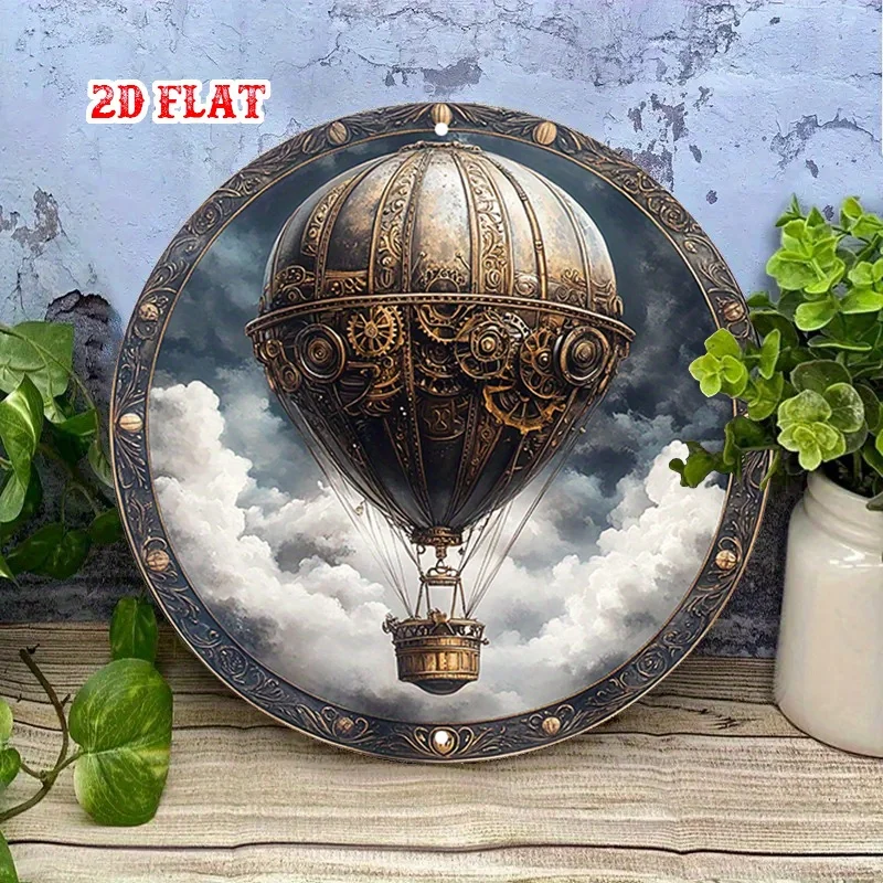 Vintage Steampunk Balloon Sign 2D Flat Wall Art Outdoor Yard Decor