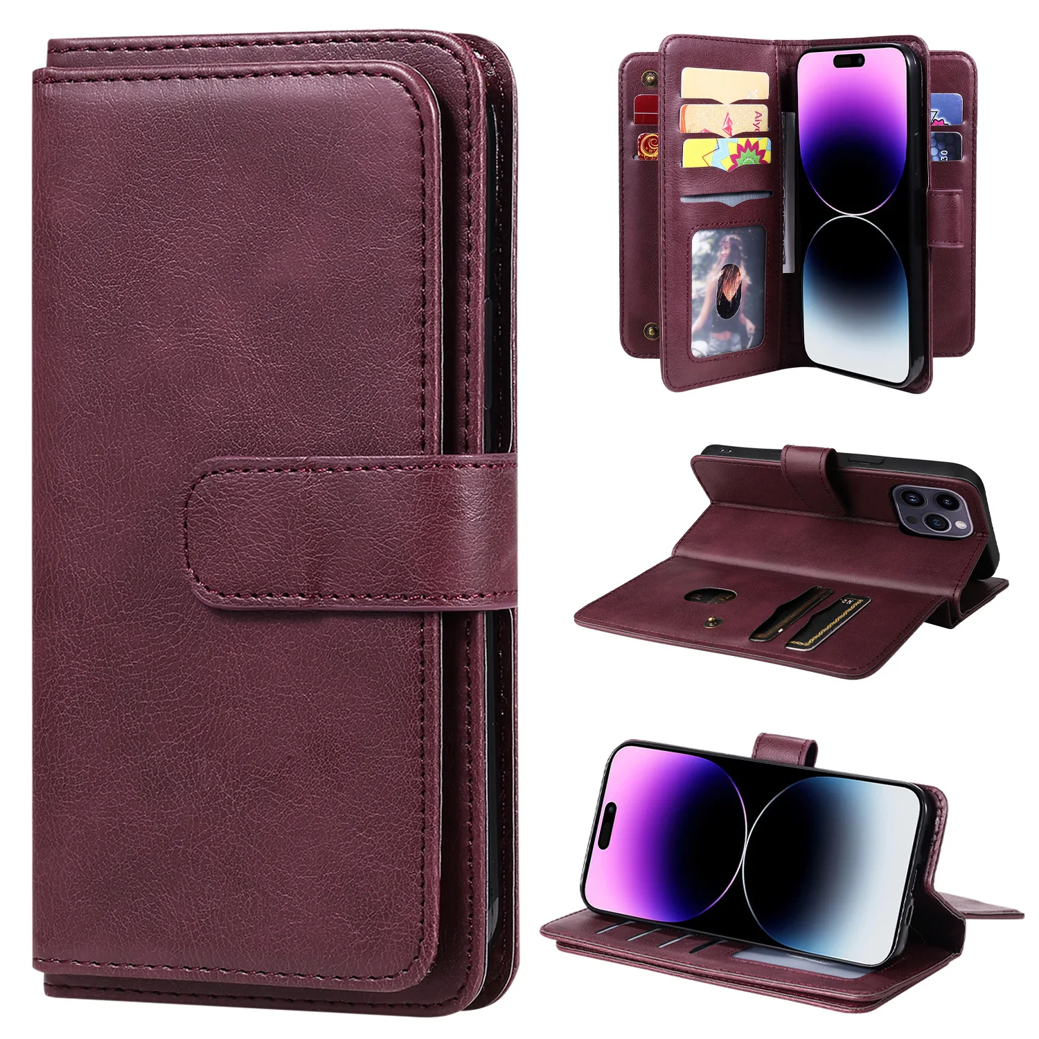 Multi 10 Cards Leather Wallet Case For Samsung Galaxy S26 Edge S25 Ultra S24 Plus S23 FE Magnetic Buckle Shockproof Flip Cover