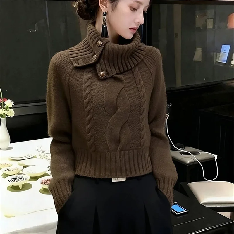 

Good-looking Coffee Knitted Sweater Women 2026 Spring Autumn Winter New Pullover Sweaters Casual Long Sleeve Knitwear Top