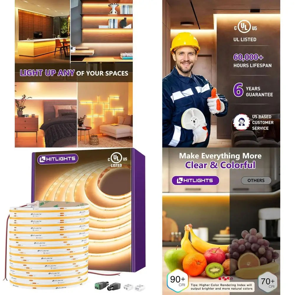 

Светодиодная лента высокой плотности 24 В, теплый белый цвет 32,8 фута, 2700 К, 5120 светодиодов, 350+ LM/FT, CRI 90+, IP30, идеально подходит для кухни и шкафов, U