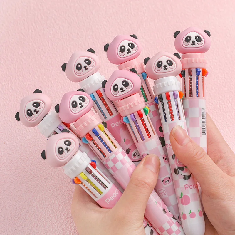 Kawaii Peach Panda Cartoon Silicone 10 Colors Chunky Ballpoint Pen School Office Supply Gift Stationery