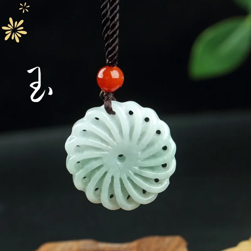 

Кулон-калейдоскоп из бирманского нефрита, дизайнерские подвески из жадеита, натуральные ювелирные изделия, зеленый модный талисман, ожерелье, изумруд для мужчин