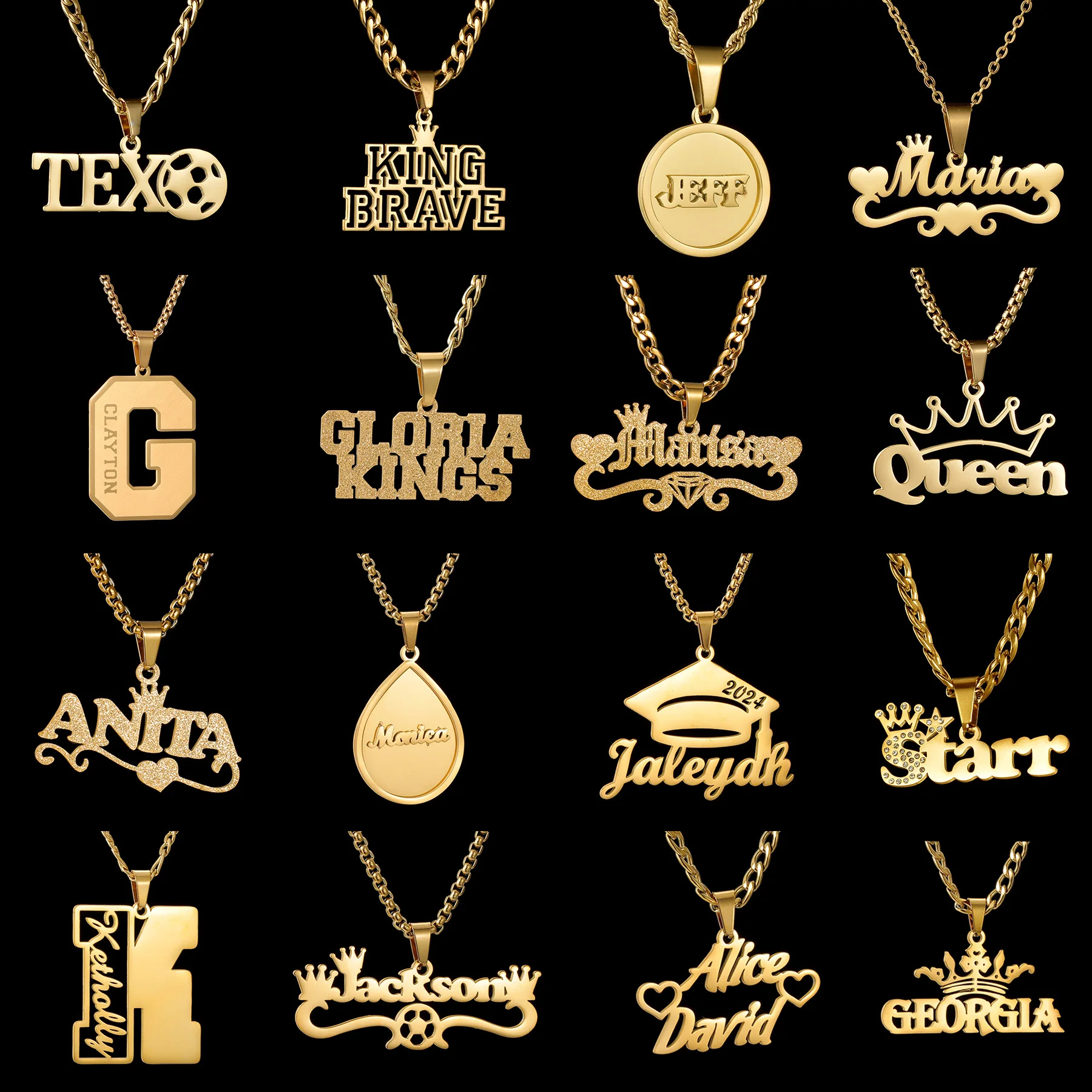 

Akizoom Customized Necklaces for Woman Engrave Name Stainless Steel Jewelry Bold Men Chains Pendant for Girl Mother's Day Gift