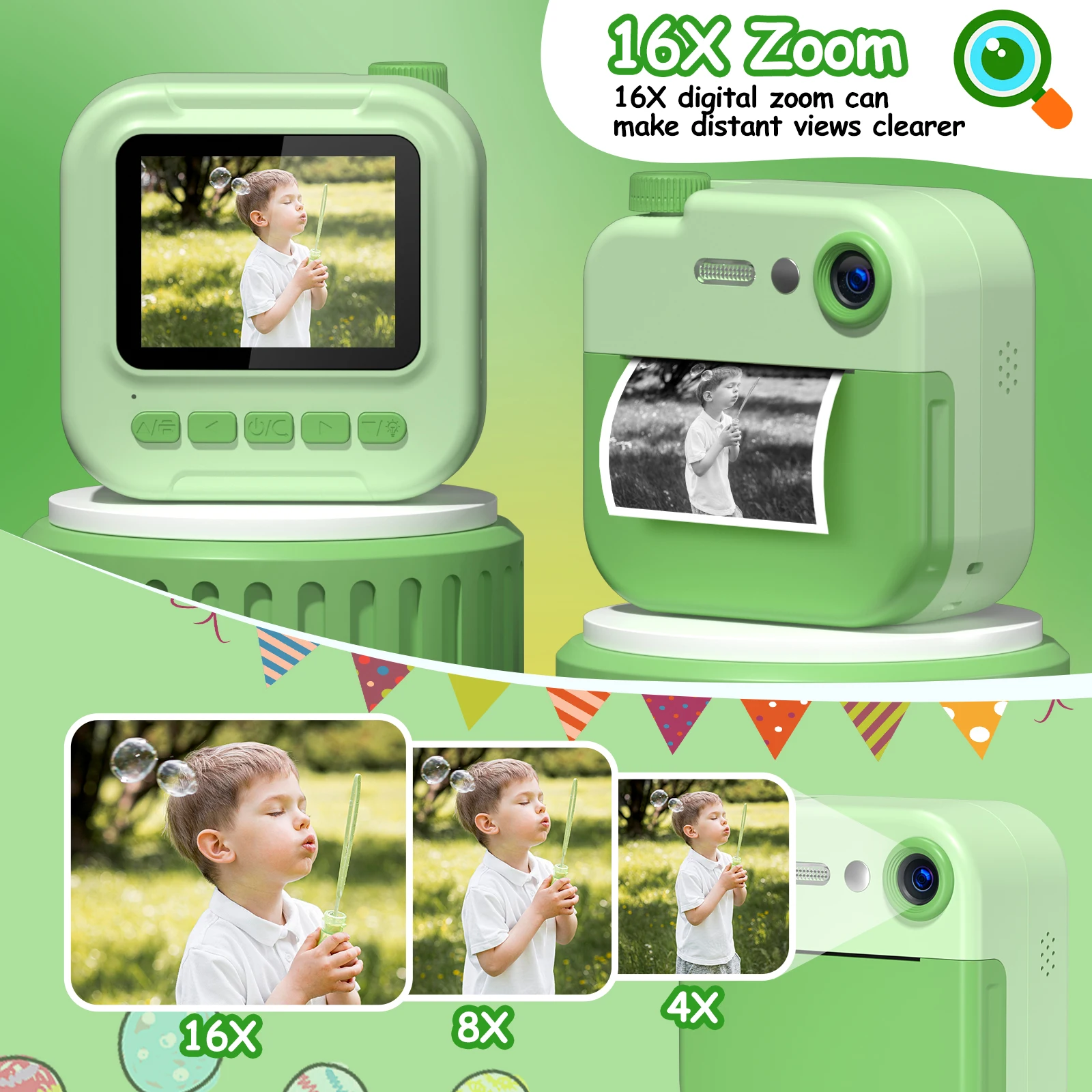 Aparat Cyfrowy dla Dzieci 1080P z Natychmiastowym Drukowaniem, Ekran IPS 2.4 Cala, Aparat do Selfie dla Chłopców i Dziewcząt