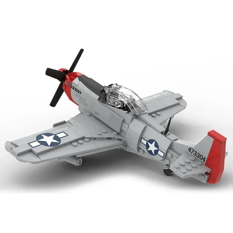 Moc Building Bricks Military Model P-51D Warhorse Red Nose Fighter Technology Modular Blocks Gift Christmas Toy DIY Set Assembly