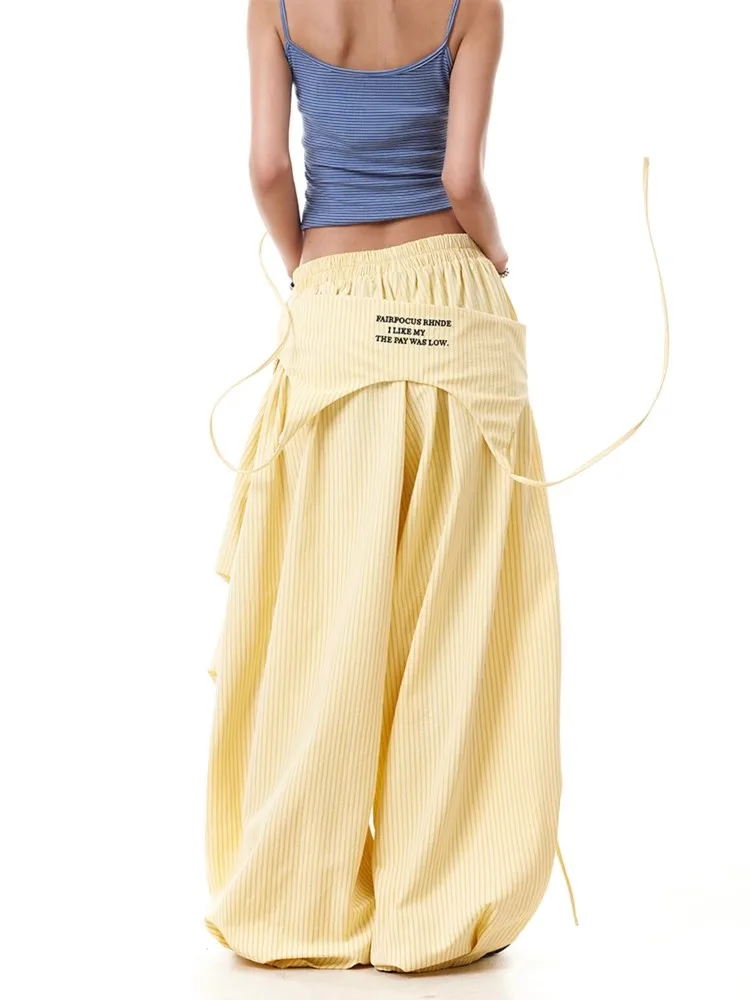 Amerikanische Sle Brief Stickerei Breite Bein Hosen Frauen Lose Gürtel Jazz Dance Fallschirmjäger Hosen Gestreiften Casual Hosen