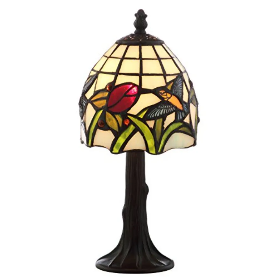 JONATHAN Y 12" Bronze Hummingbird Tiffany-Style LED Table Lamp, Handcrafted Multicolored Stained Glass Bell Shade, Traditional