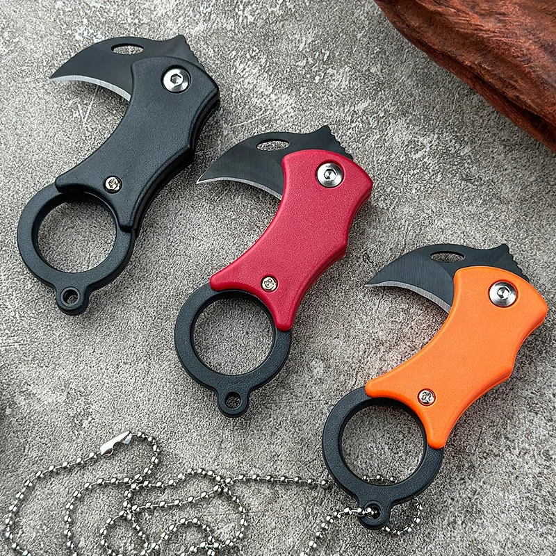 Portable Claw Shaped Small Folding Knife Stainless Steel Camping Fishing Rope Cutting Fixed Blade EDC Tool Keychain Pocket