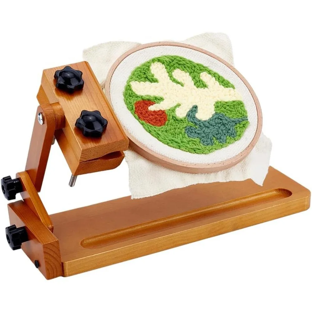 Adjustable Embroidery Hoop Stand Wooden Stitch Table Stand Embroidery Frame Needlework Stands Holder with Sturdy Wooden Base