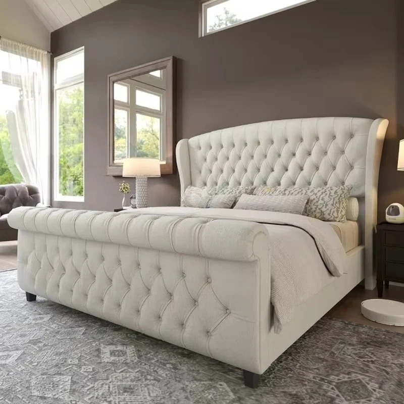 # Modern Bedroom Furniture king Bed Frame Luxury Tufted Design Headboard Bed Frame with Wingback for Adult for Home image 2