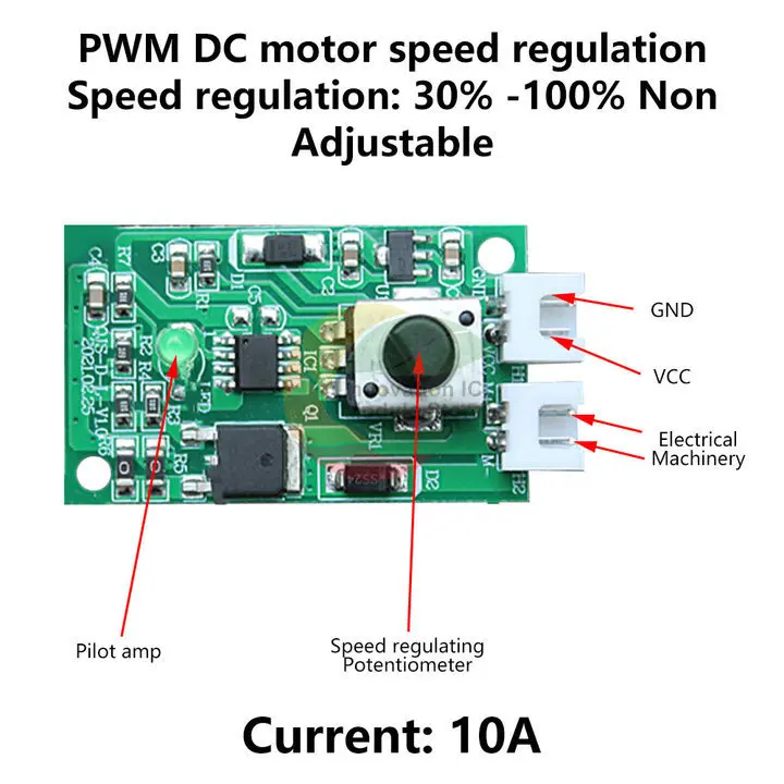 PWM DC Motor Speed Controller Module DC7-12V Adjustable Speed PWM Electronic Governor Controller Regulation Switch 10A