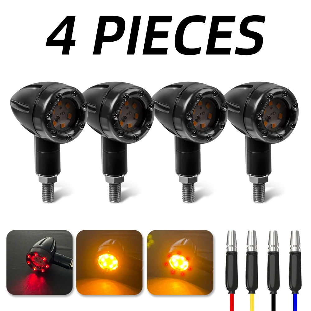 4Pcs Motorcycle Bike LED Amber + Red Turn Signal Brake Stop Light Blinker Light Indicator Bulbs 12V 13 LED 7.5*6*3.5cm