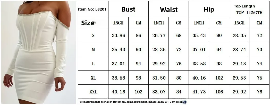 Sexy Off-oulder Chain Detail Tight Dr Women's Street Sle Midi Skirt Spring Autumn Season  Color ort Dr