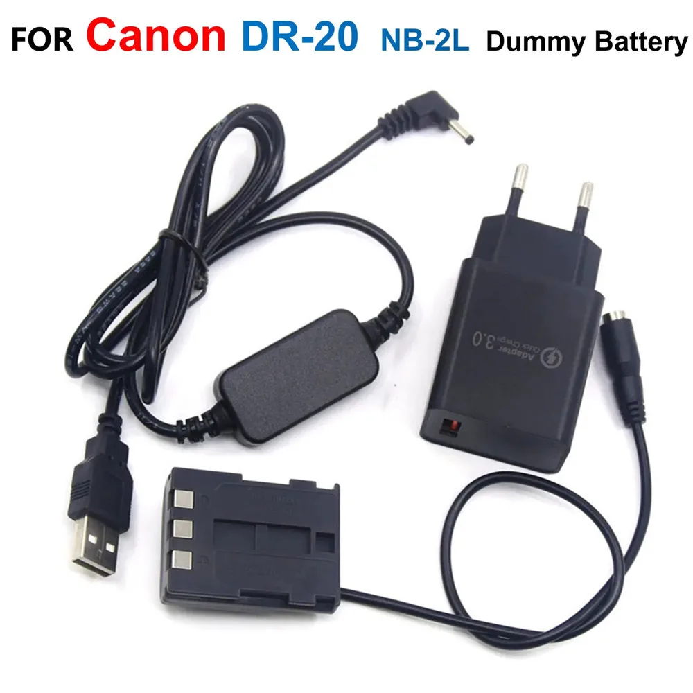 Cabo USB Power Bank Adapter, carregador para Canon G7 G9 S60 S70 S80 EOS 350D 400D, acoplador DC DR-20, NB2LH NB-2L bateria falsa