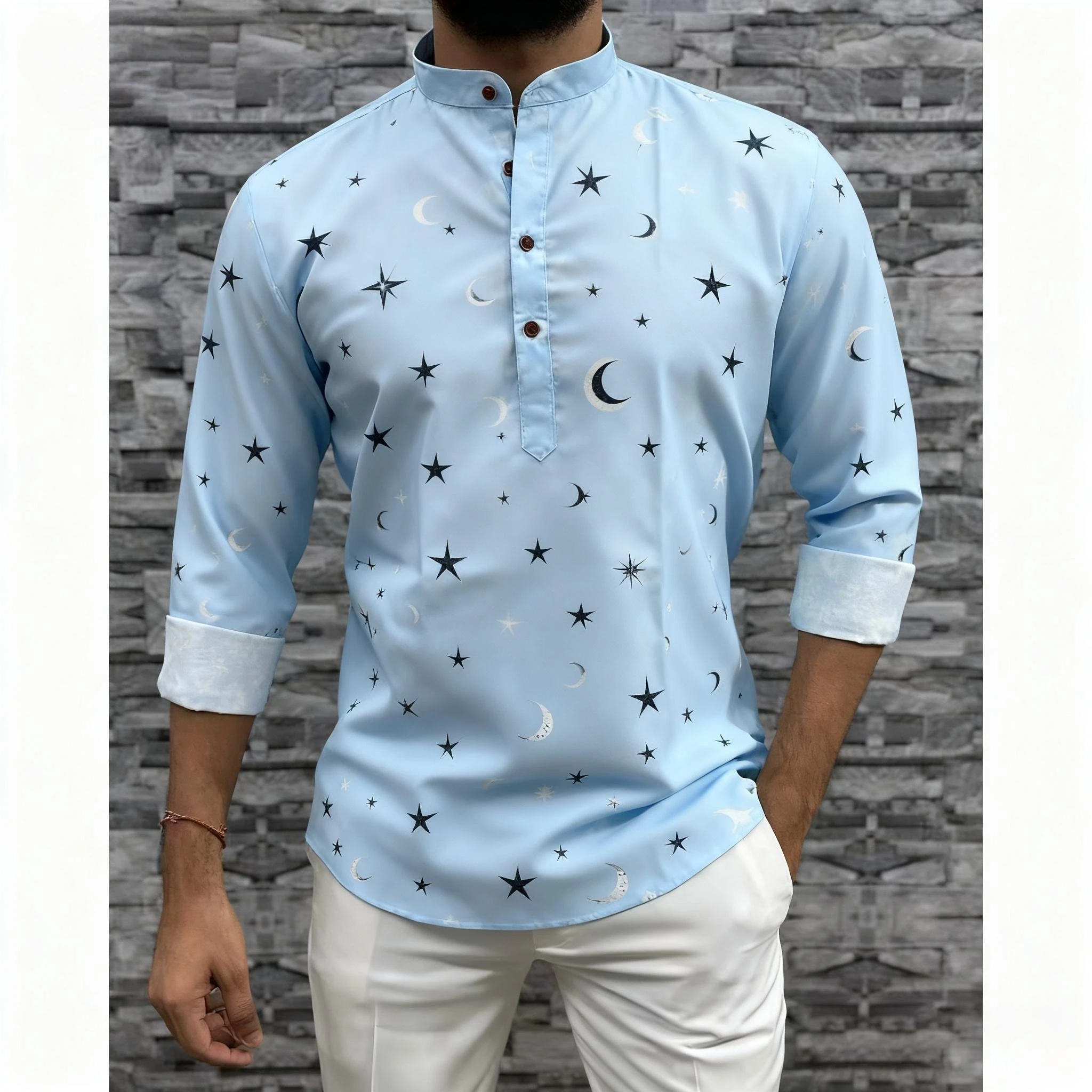 قميص مسلم قفطان دبي رداء رجالي بأكمام طويلة نمط عرقي 2026 ياقة واقفة ملابس عربية Ropa Musulmana Hombre