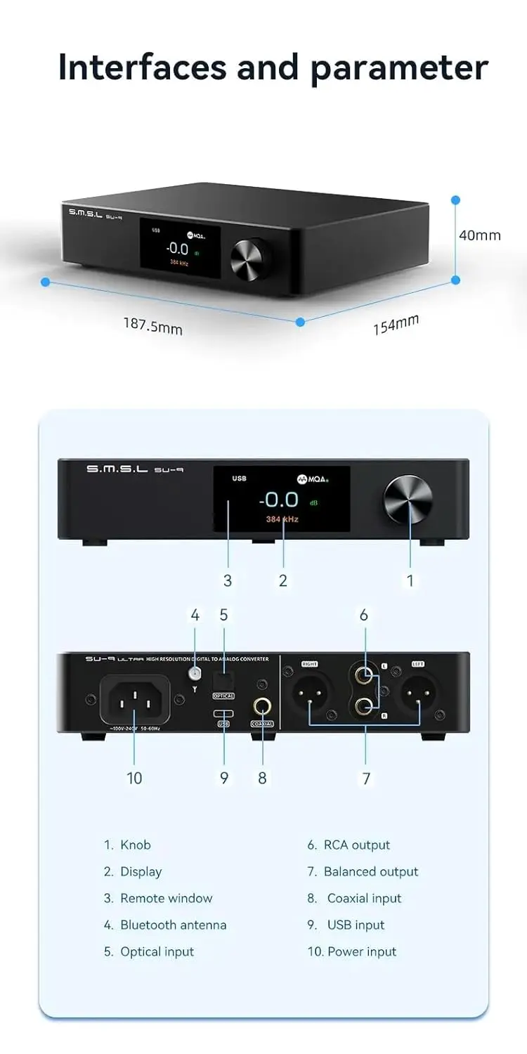 SMSL SU-9 Ultra / SU9 Ultra MQA высокопроизводительный DAC AKM AK4191 AK4499EX чипы PCM768 DSD512 Bluetooth LDAC пульт дистанционного управления