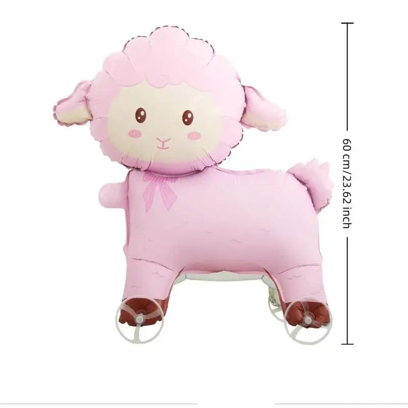 Walking Cartoon Sheep Balloon With Wheels 1Pcs Standable Foil Lamb Balloon for Kids Toddlers Birthday Party Favors