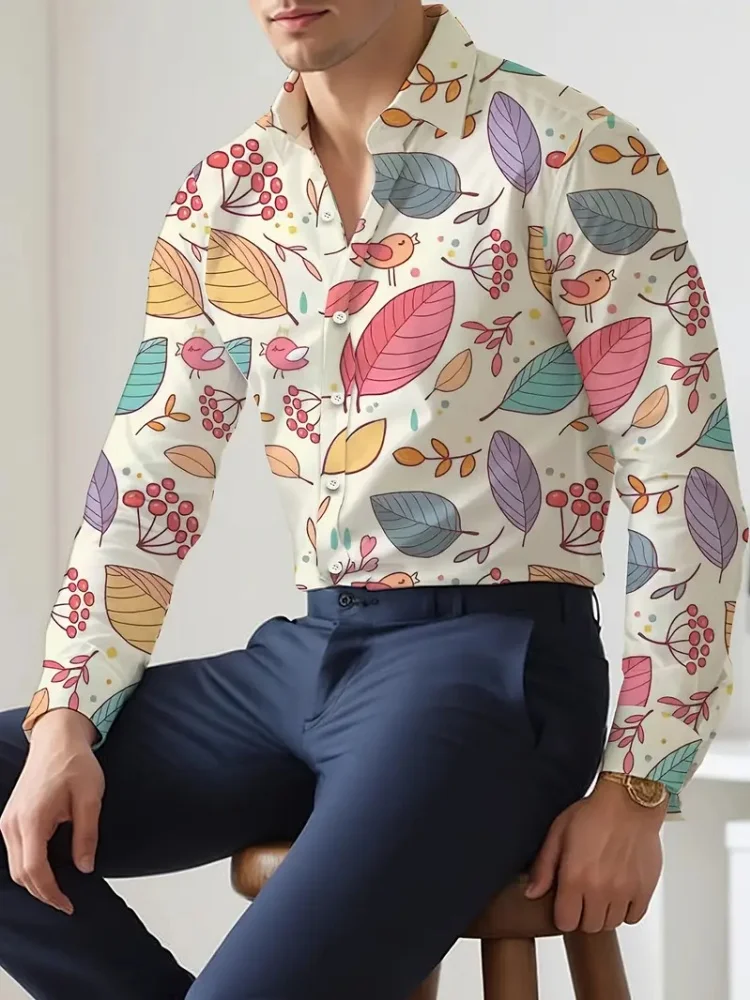2025 新しいメンズ新しいトレンドシングルブレストシャツフラワープリントカジュアルベーシックコート春夏ビーチスタイルの服
