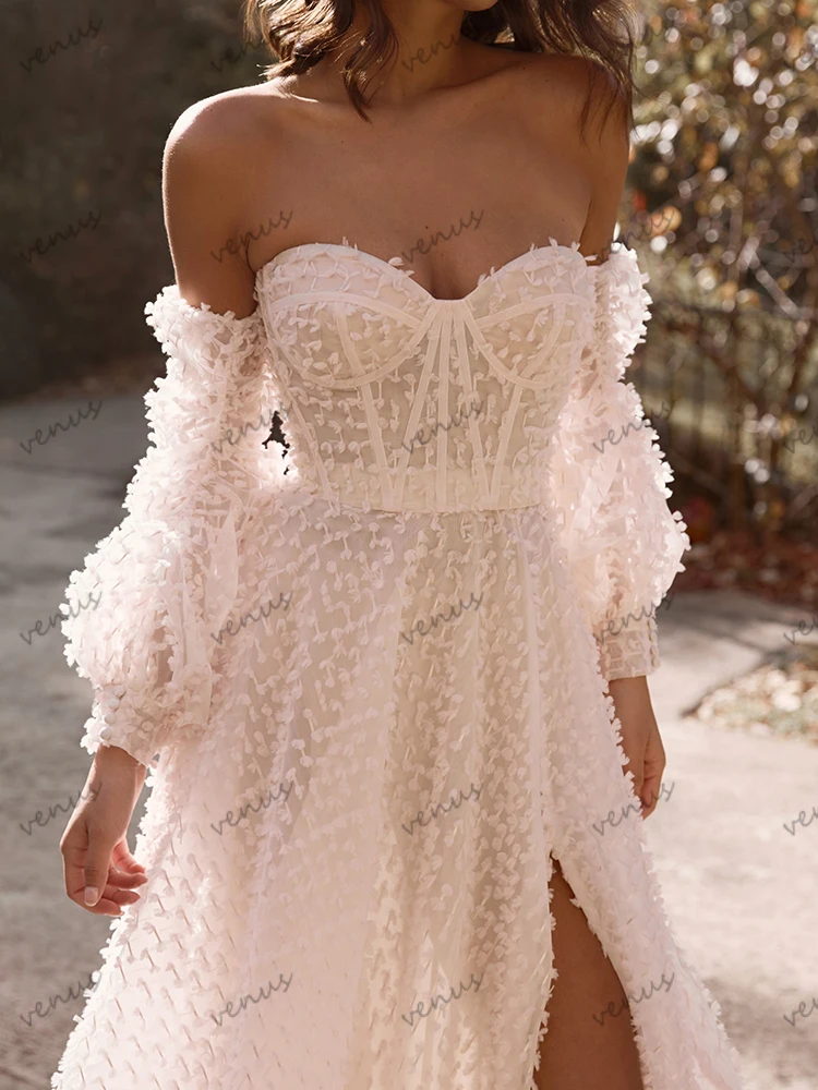 Splendidi abiti da sposa Una linea di pizzo Abiti da sposa a strati Abiti affascinanti Maniche staccabili Abiti da sposa Personalizzati 2025