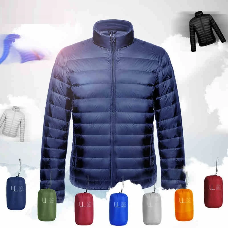 Jaqueta de inverno dos homens puffer ultra leve para baixo blusão pena homem leve portátil casaco quente