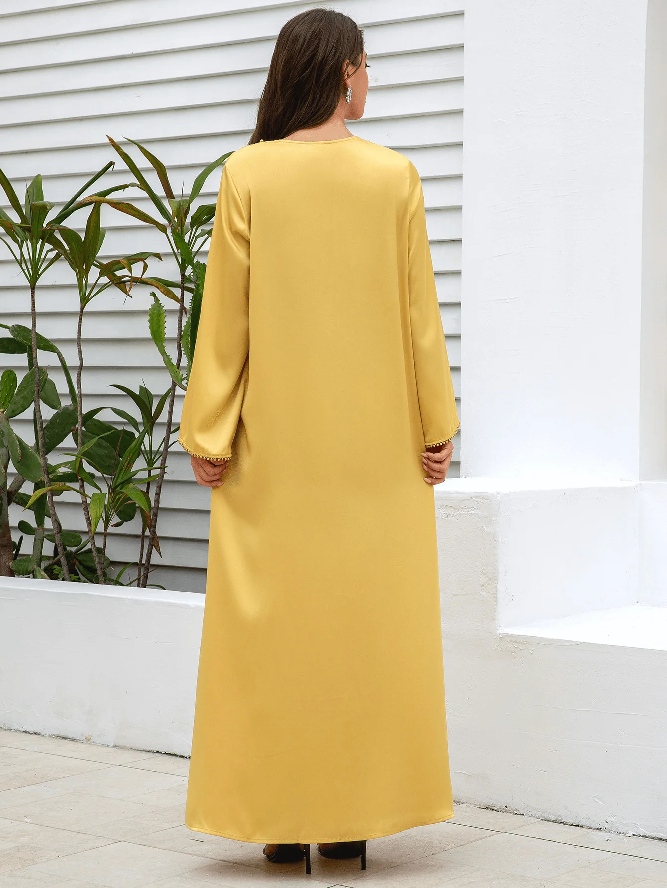 Robe musulmane perlée à col en V pour femmes, Abayas décontractées, Vêtements islamiques, Manches longues, Turquie, Arabie, Dubaï, Indépendance