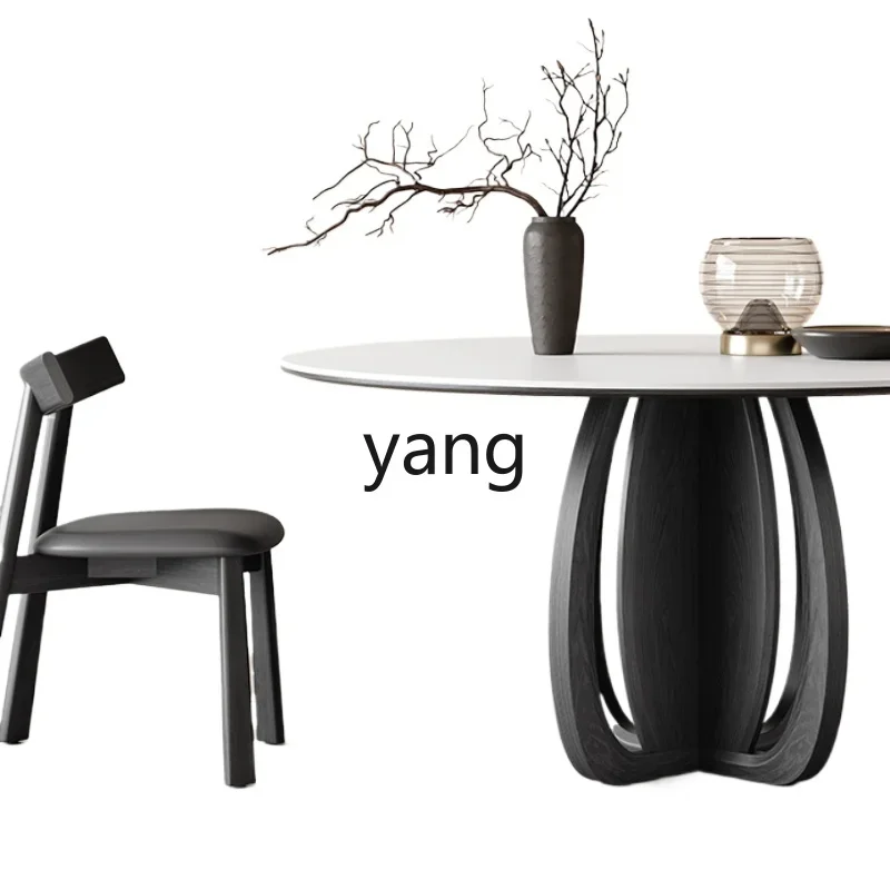 CX black solid wood round light luxury high-end 1 household full support rock slab dining table