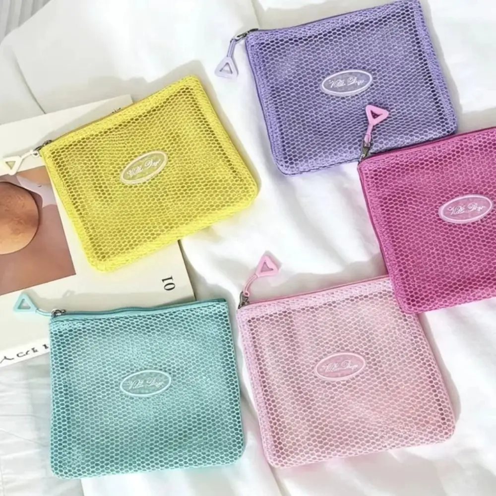 Gifts Mesh Makeup Pouch Zipper Closure Lightweight Cosmetic Organizer Candy Color Large Capacity Coin Purse Desk Storage